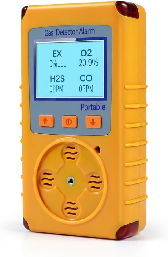 4 Gas Monitor Multi Gas Detector for EX,O2,H2S,CO,Portable 4 Gas Meter with Detectorith Vibration,Visual and Alarms Carbon Monoxide Detectors