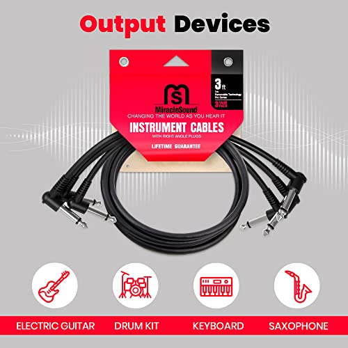 Guitar Cable For Pedalboard Effects With Right Angle Plug Ideal Electric Guitar And Bass Livewire Guitar Patch Cable 3-Pack (3 Feet) #TOP4