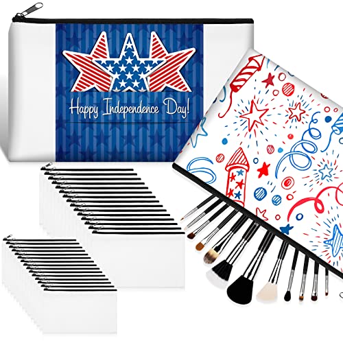 30 Pieces Sublimation Blanks Cosmetic Bags Canvas Zipper Pouch Bags Canvas Pencil Bag Blank Multipurpose Makeup Bag DIY Blank Makeup Bags for Independence Day Birthday Present