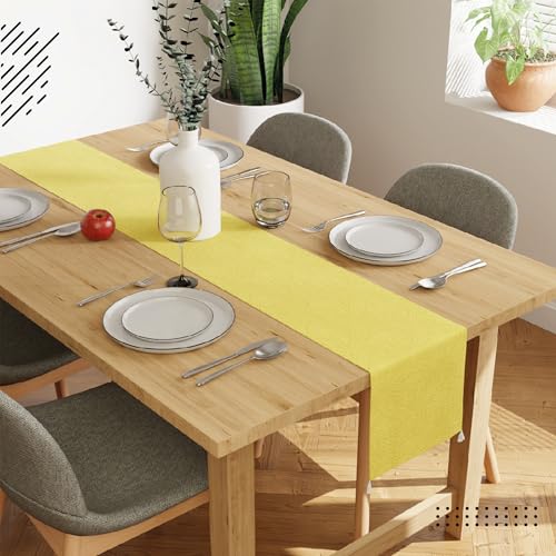 Image of Encasa XO 8 Seater Dining Embossed Velvet Table Runner | Size 32x240 cm | Pale Lime Color with Premium Polyester - Machine Washable