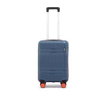 HRX Helium Cabin Size Blue Polypropylene Hard Shell Suitcase - Premium Travel Trolley Bag with 8 Spinner Wheels, Number Lock & Water Resistant Body