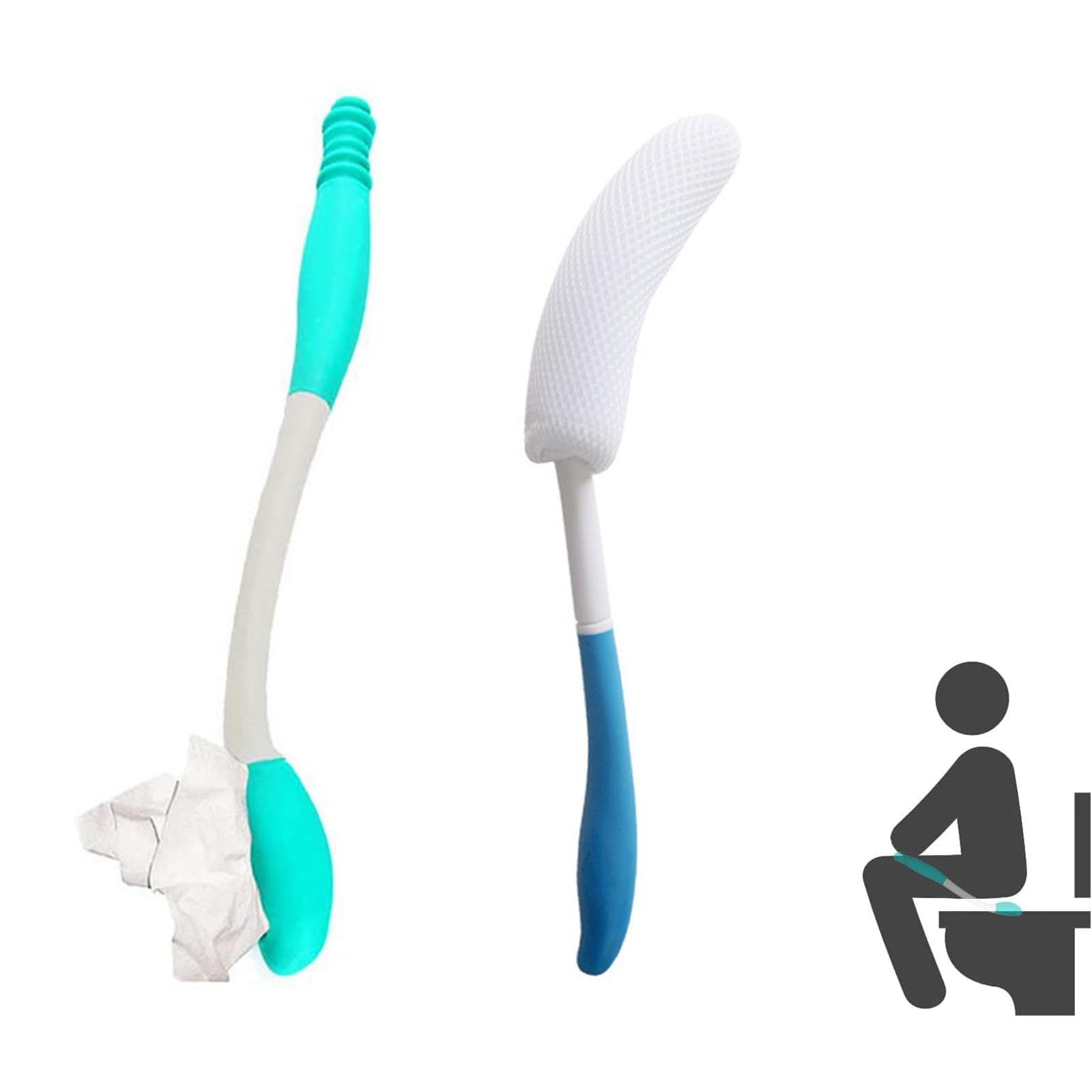 2 pezzi WC Aids Set per wiping per wiping Include Long Handle Butt Wiper Doccia Spazzola portatile per bidet e una custodia per il comfort, per il bagno per disabili anziani