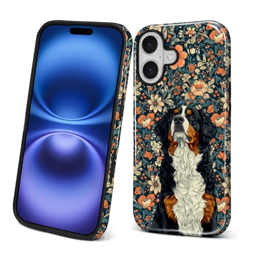 ANLUN STORE Case for iPhone 17, Hybrid Dual Protection Soft TPU + Hard PC Shockproof Cover Anti-Scratch & Slim Protective for Men Women Case French Flower Dog Design