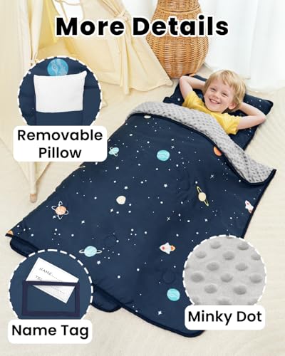 Image of Primlect Toddler Nap Mat with Detachable Blanket and Removable Pillow, Kids Sleeping Bag 55''x35'' for Daycare Preschool Kindergarten, Toddler Sleeping Mat for Boys and Girls