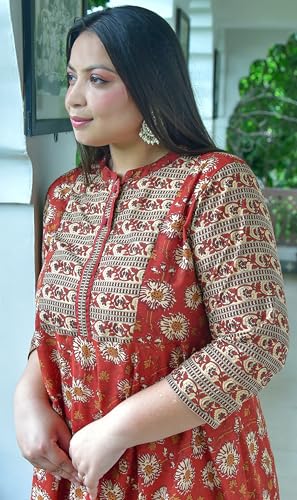Image of Yash Gallery Women's Cotton Relaxed Fit Anarkali Floral Printed Kurta