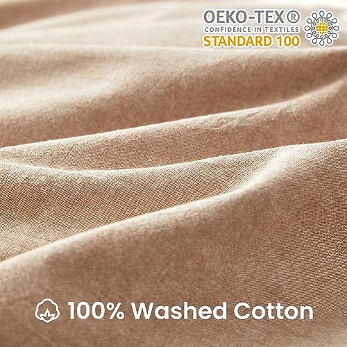 Biselina 100% Washed Cotton Duvet Cover Set 3Pcs With Bowknot Ties Strap Solid Color Linen Like Textured Durable Breathable Soft Comfy Chic Bedding (King, Cinnamon) #TOP1