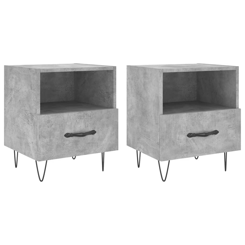 Table de chevet gris béton avec tiroir meuble de rangement bois et métal lot de 2