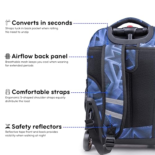 Image of J World Sunrise Kids Rolling Backpack with Wheels for Girls Boys, Roller Bookbag for School, 18 x 13 x 9 Inches, Disco