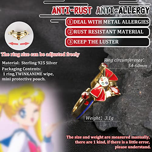 Twinkanime Sailor Anime Moon Tsukino Usagi Cosplay Accessory S925 Silver Ring For Women Girl Quality High Durability Adjustable Ring #TOP1