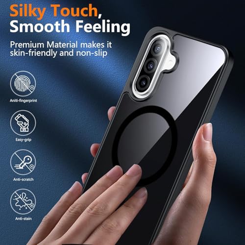 Image of DIZORO Compatible Samsung Galaxy A37 5g Case,Compatible with MagSafe, Non Yellow Military-Grade Drop Protection & Hard PC Back Cover Slim Transparent Anti-Scratch Shockproof Phone Case - Black