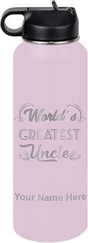 Miniatura 70 de LaserGram Botella de agua personalizada, el tío más grande del mundo, acero inoxidable de doble pared aislada al vacío con popote superior, regalo