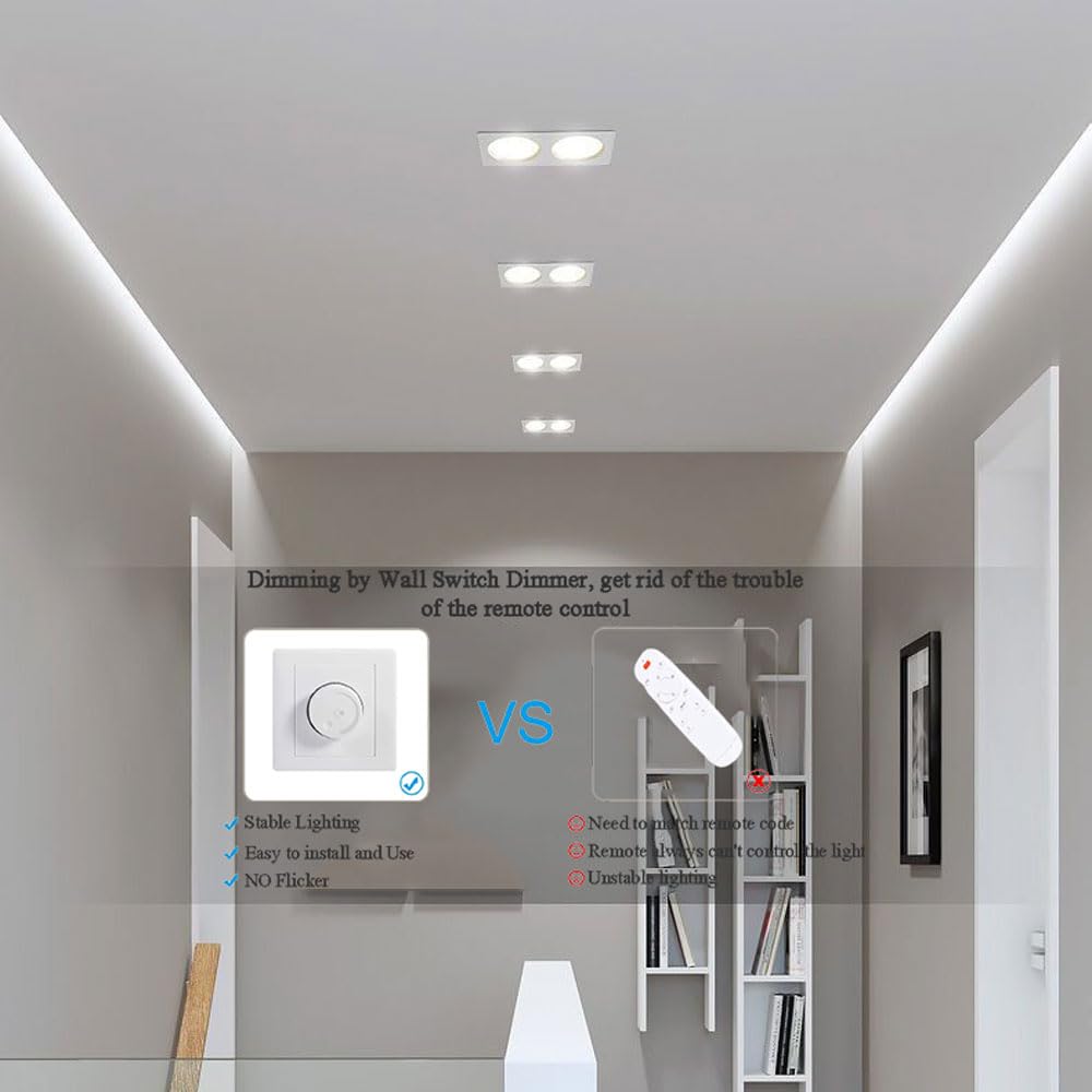 Panel de Techo Cuadrado de Doble Cabezal de 14 W, Regulable, para Uso Comercial y doméstico, luz LED empotrable de Aluminio Blanco, Downlight LED empotrable, Blanco,White