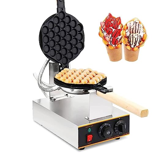 Gofrera comercial de 1200 W, gofrera giratoria, hojaldre de burbujas de huevo con 1 bandeja giratoria de 360 ​​° y asas dobladas, placas antiadherentes fáciles de limpiar, 50-300 ℃ ajustable