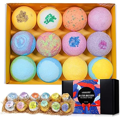 Lagunamoon Bath Bombs,12 Pcs Handmade Double-Layer Color Bath Bombs Gift Set, Rich Bubble, Natural & Organic Bath Bombs with Vegan Pure Essential Oils, Perfect Gifts for Kids, Women, Mom Cover