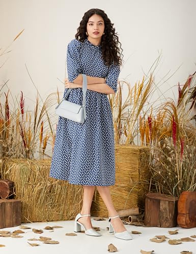 Image of Amazon Brand - Symbol Women's Rayon Fit and Flare One Piece Midi Length Dress (Available in Plus Sizes)
