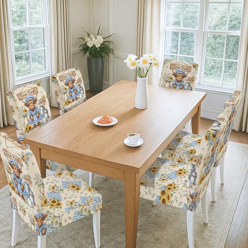 Lot de 6 housses de chaise de salle à manger vichy bleu - 5