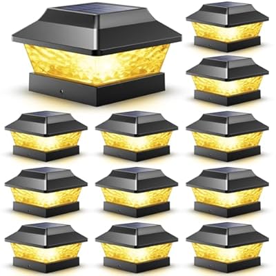 SIEDiNLAR 4x4 Solar Post Cap Lights 2 Modes Metal Deck Fence Post Light Waterproof Outdoor for 3.5x3.5 4x4 Vinyl Wooden Posts Patio Garden Decor, Warm/Cool White (12 Pack, Black)