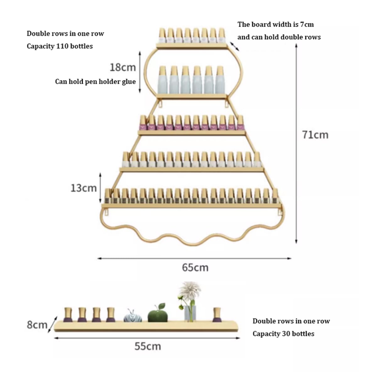 Étagères de Rangement murales en métal pour Vernis à Ongles, présentoir à 5 Niveaux pour cosmétiques, étagère Murale pour Rouge à lèvres, Parfum, organisateurs d'huiles essentielles,d'or