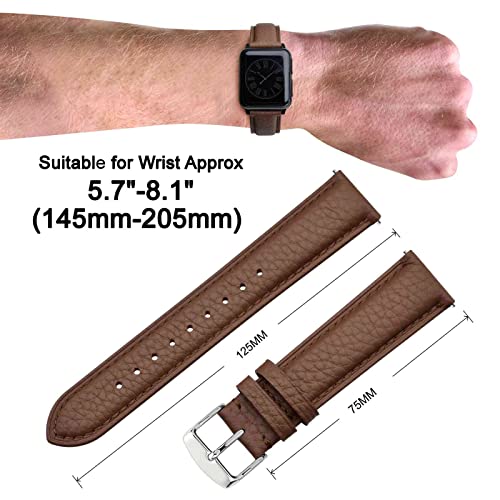 Image of ANNEFIT Watch Band 22mm, Quick Release Textured Padded Leather Straps with Silver Buckle for Men and Women (Brown)
