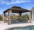 PURPLE LEAF 12’ X 14’ Outdoor Hardtop Gazebo Metal Frame Galvanized Steel Double Roof with Curtains and Nettings for Patio Desk Backyard Bronze