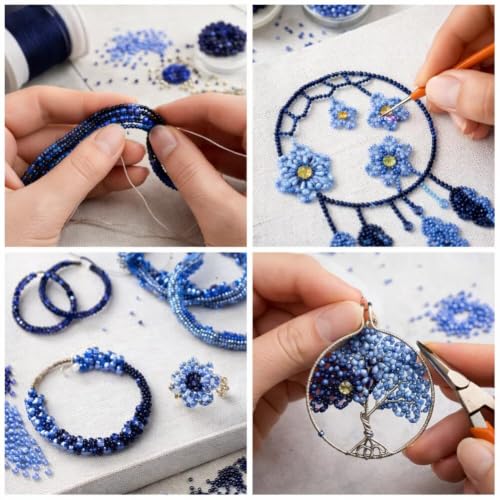 Image of Beadsnfashion Preciosa Seed Beads Blue 5 Colors Combo Size 11 /0 (2 MM) for Beading, Jewellery Making, Embroidery, Bracelets, Necklace and Craft Projects