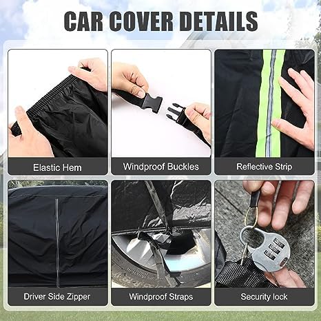 Image of Waterproof Car Cover 236x82x81in Compatible with Chevrolet Silverado & GMC Sierra 1500 /2500 /3500 2014-2025, 420D All Weather Car Cover with Zipper Door for Snow Rain Dust Hail Protection