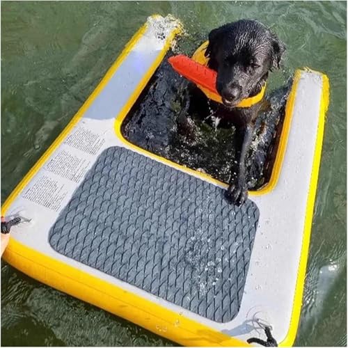 DDQQQ(頑張って) 犬ポントンボートランプ, 再利用可能な水泳の浮動の階段 60kgまでの犬のために、 折り替え可能なEVA防滑ドックプラットフォーム(Yellow)