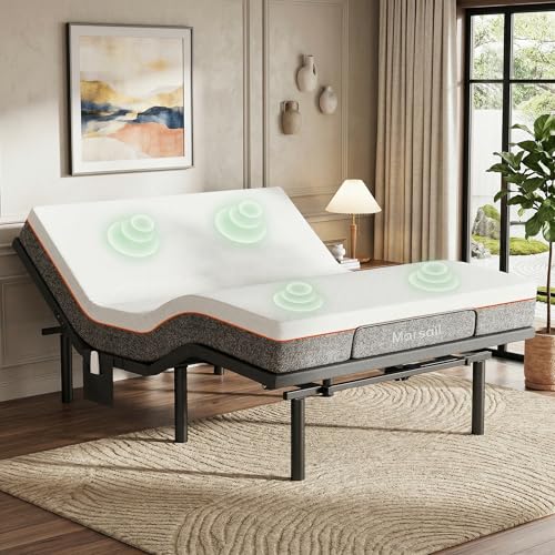 Image of Marsail MS01-1 Queen Adjustable Bed Frame with Massage + 6-inch Gel Memory Foam Mattress, Adjustable Bed Base with Under-Bed Nightlight, Wireless Control Massage Adjustable Bed, Queen