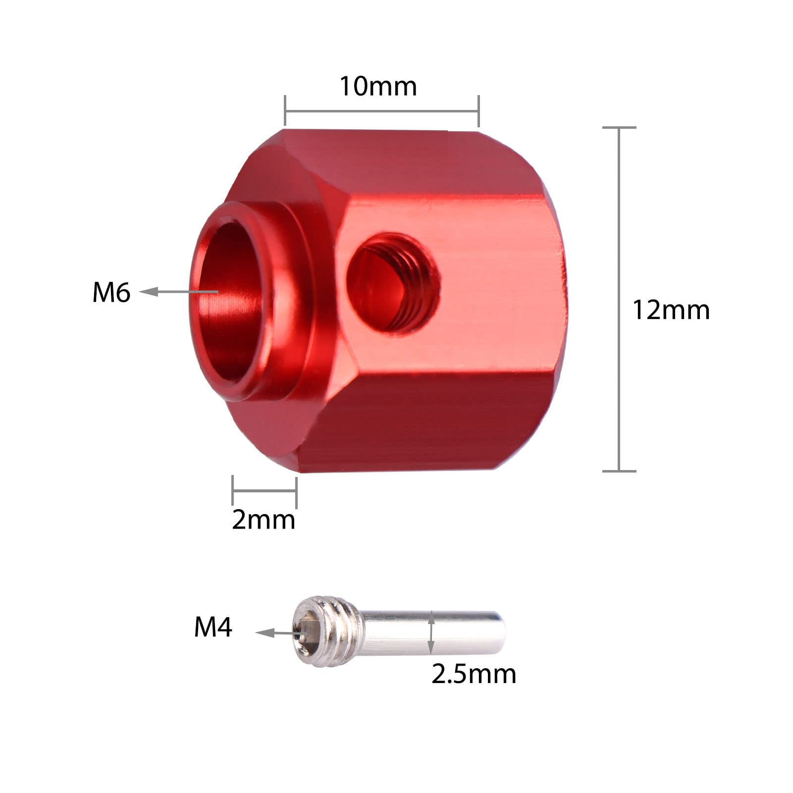 AIMROCK 12mm Aluminum Wheel Hubs & Spacers For Traxxas TRX-4 TRX-6 RC Crawler - Red
