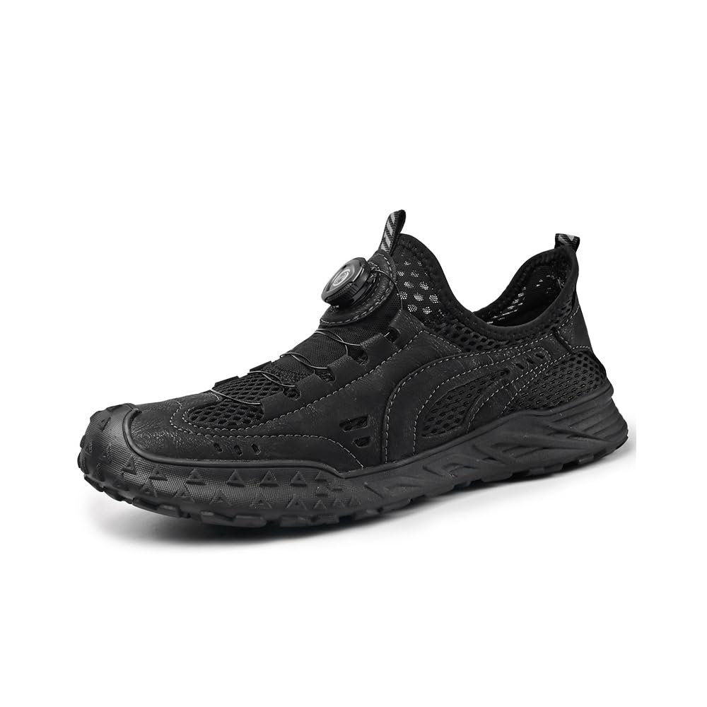 Asifn Mens Sports Water Quick Dry Barefoot Fisherman Mesh Hiking Outdoor Waterproof Beach Shoes Black 8.5 US