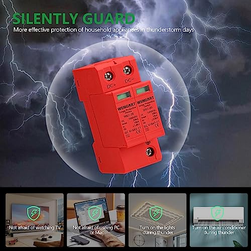 Wengart Surge Protective Arrester Device,DC1000V 2Pole 10~20kA 36mm DIN Rail Mount,Low Voltage Arrester Device for Lightning Protection Power Distribution and Control Appliances