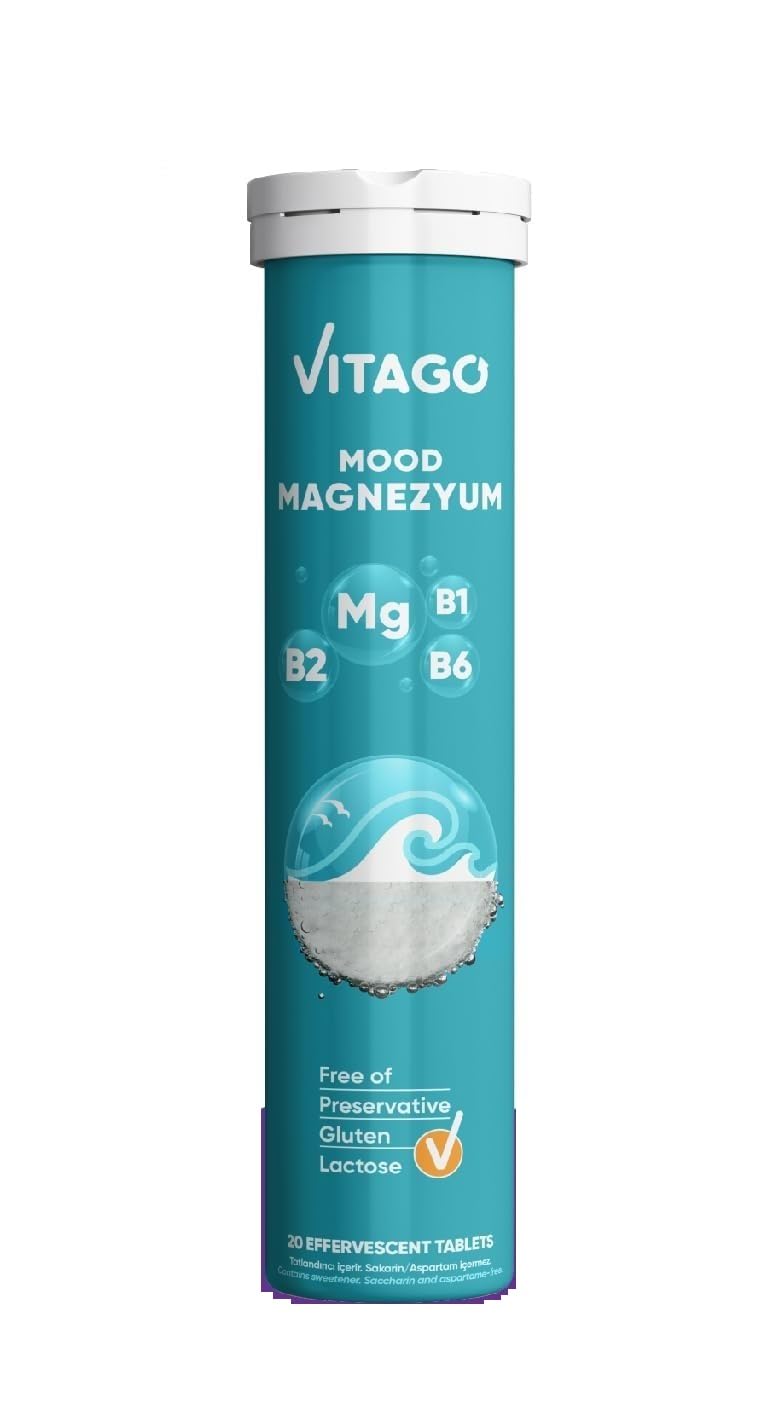 Vitago 20li Mood Magnezyum, Vitamin B1, Vitamin B2 ve Vitamin B6 İçeren Efervesan Tablet Takviye Edici Gıda