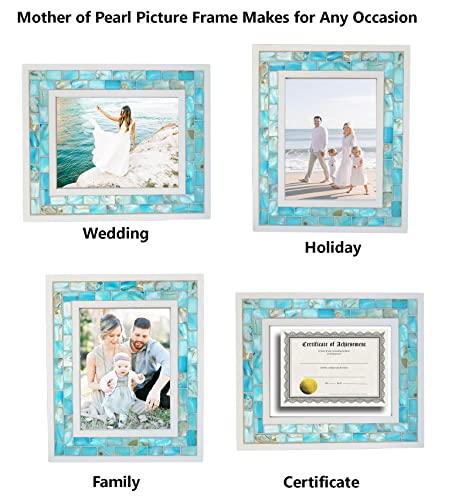 Giftme 5 Picture Frame 5X7 Mother Of Pearl Mosaic Photo Frame,Beach Tabletop Or Wall Hanging Picture Frame(5X7 Inch, Blue,1Pc) #TOP5