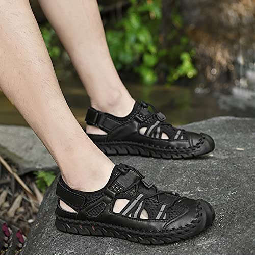 Fanxus Mens Leather Sandals Summer Trendy Leather Sandals Outdoor Sports Non Slip Sandals Thick Sole Closed Toe Fisherman Beach Sandals Arch Support Sandals,Black,12..5 #TOP1