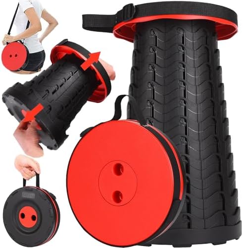 Fishboy 2023 Upgraded-Portable Collapsible Folding Stool, Retractable Telescoping Foldable Camping Stool for Adults for Outdoor Fishing Hiking Gardening Travel BBQ (Red) (Plastic)