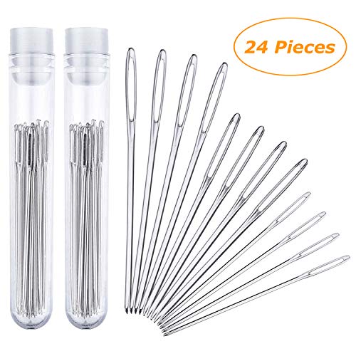 TADAE 24 Agujas de Tejer de Hilo de Acero, 3 tamaños de Agujas Grandes de Costura en Tubo de Almacenamiento (Plata)