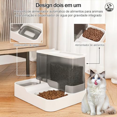 Alimentador Automático Pet e Água Conjunto 2 em 1 de 1L+2,8L, Dispensador de Grande Capacidade para