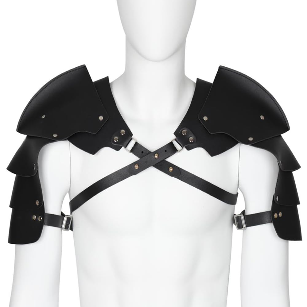 Armatura da Spalla in Pelle Vintage Medievale Regolabile in Pelle Artificiale Cinturino pettorale Armatura a Spalla Fibbia Gioco di Ruolo Puntelli per spettacoli teatrali per Feste Halloween