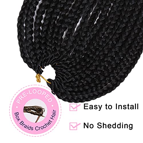 Unionbeauty 30 Inch 8 Packs Crochet Box Braids Hair Pre-Looped Synthetic Braiding Hair Extension Individual Crochet Hair Soft Braids Knotless Box Braids Medium Hair For Black Woman 18Strands/Pack 1B# #TOP2