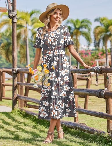 Image of Zeagoo Womens Summer Dresses 2026 Casual Midi Dress Flowy Sundress Ruffle Short Sleeve Tiered Dresses A Line Boho Dress