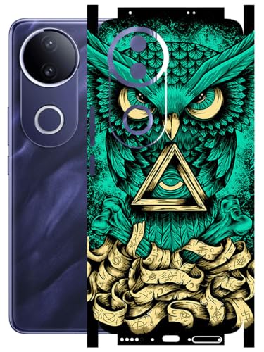 Image of AtOdds - Full Body Back Screen Guard Protector Film - Lamination Wrap Skin Sticker Compatible with VIVO T4R (5G) | Scratchproof Matte Finish (Design - Green Owl)