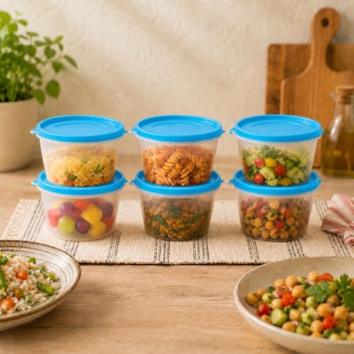 Image of Cutting EDGE Nesterware 750ml Stackable Food Container (Set of 6, Blue) | BPA-free plastic, stackable design, leak-proof, kitchen storage, pantry, fridge, meal prep, reusable, travel use