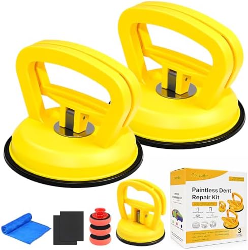 Ceoeyelin 9 Pack Powerful Car Dent Puller Kit, Multi-Function Suction Cup Dent Remover Tool for Auto Body, Screen, Tiles Lifting & Objects Moving (Yellow)
