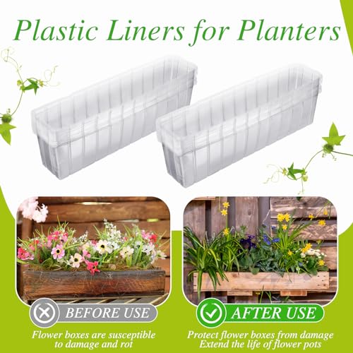 Domensi 25 Pcs Plastic Liners for Planters Planter Box Liner Clear Rectangular Plastic Planter Liner Window Box Planter Liners 16.2" l x 3" W x 3.5" H for Indoor Outdoor Flower Window Planter Box - Thumbnail 4