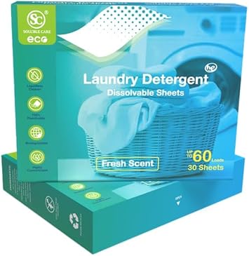Laundry Detergent Sheets - Eco-Friendly, 60 Sheets, Up to 120 Machine or Hand Washes, Tearable for Precision Loads, Biodegradable, Compact, Hypoallergenic, Perfect for Travel, Camping, and Home Use