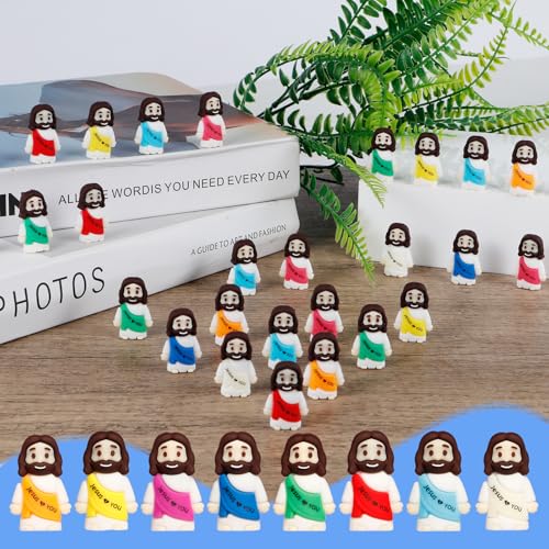 image for ajabavbd 30PCS Little Jesus Figures, 10 Color Tiny Jesus Figurines in 