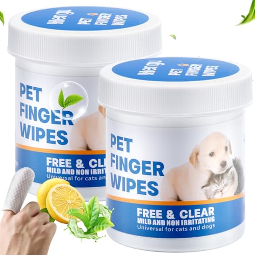 Hengu Pet Dental Finger Wipes for Dogs & Cats, 120 Count Dog Teeth Cleaning Dental Finger Wipes No-Rinse Cat & Dog Tooth Brushing Kit, Remove Plaque and Tartar & Freshens Breath (60 Count x2)