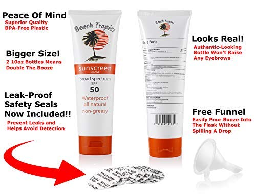 Sunscreen Flask - 10Oz Hidden Alcohol Flask Lets You Take Booze Anywhere Includes Free Funnel And Extra Leak-Proof Safety Seals For Secret Flasks By Classy Wino Always Drink Responsibly - Set Of 2 #TOP2