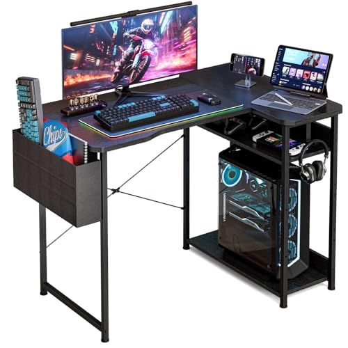 Acrolix L Shaped Gaming Desk, 100x70CM Computer Desk with Storage Bag, Anti-Fall Shelves, Reversible...