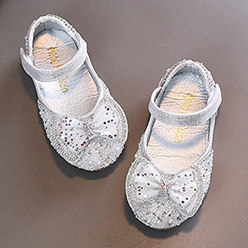 Girls White Dress Shoes Fashion Spring and Summer Girls Sandals Party Dress Dance Show Princess Shoes Pearl Rhinestone (Silver-2, 2.5 Big Kids)3